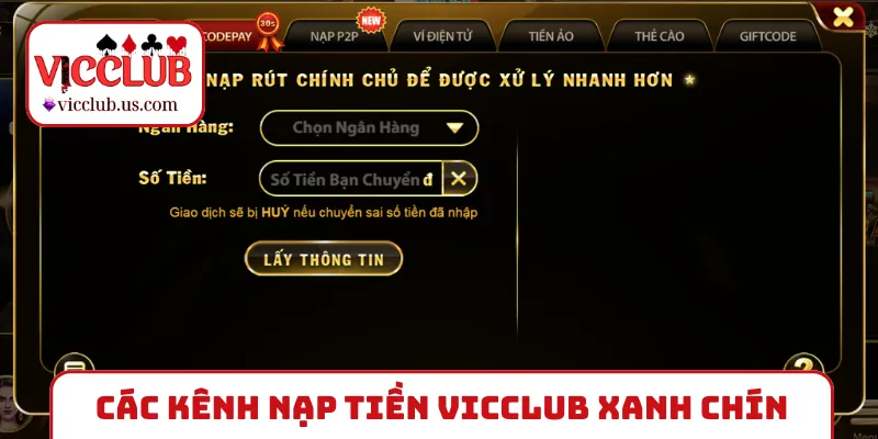 Các kênh nạp tiền VICCLUB xanh chín