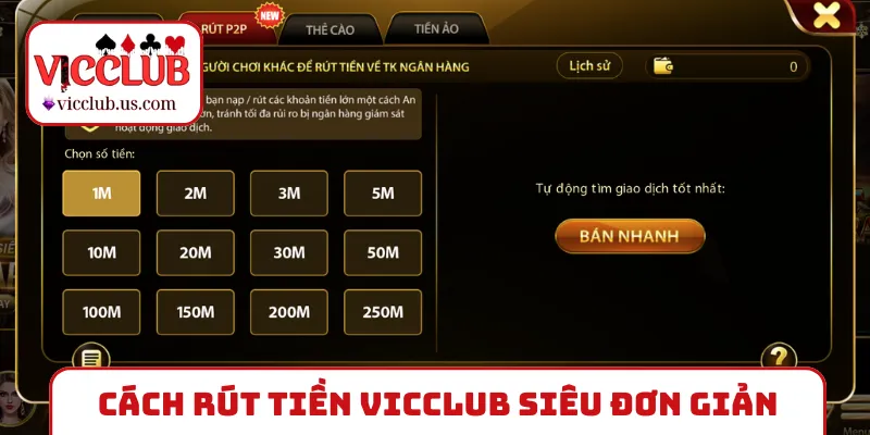 Cách rút tiền VICCLUB siêu đơn giản