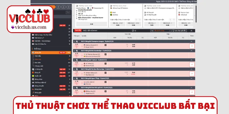 Thủ thuật chơi thể thao VICCLUB bất bại